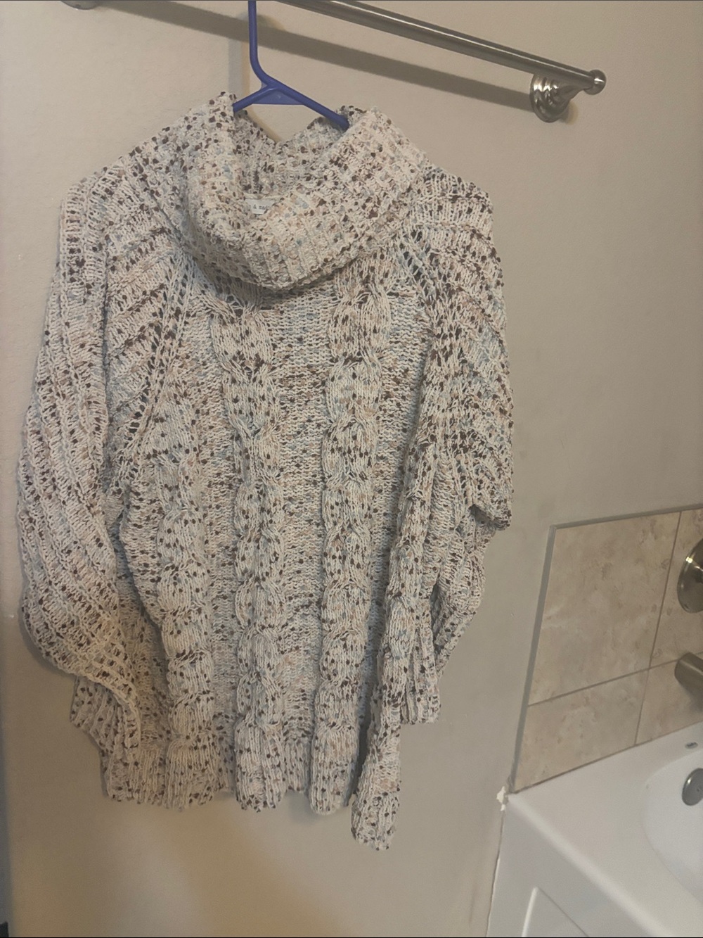 moon & madison Cream Speckled Cable Knit Cowl Sweater